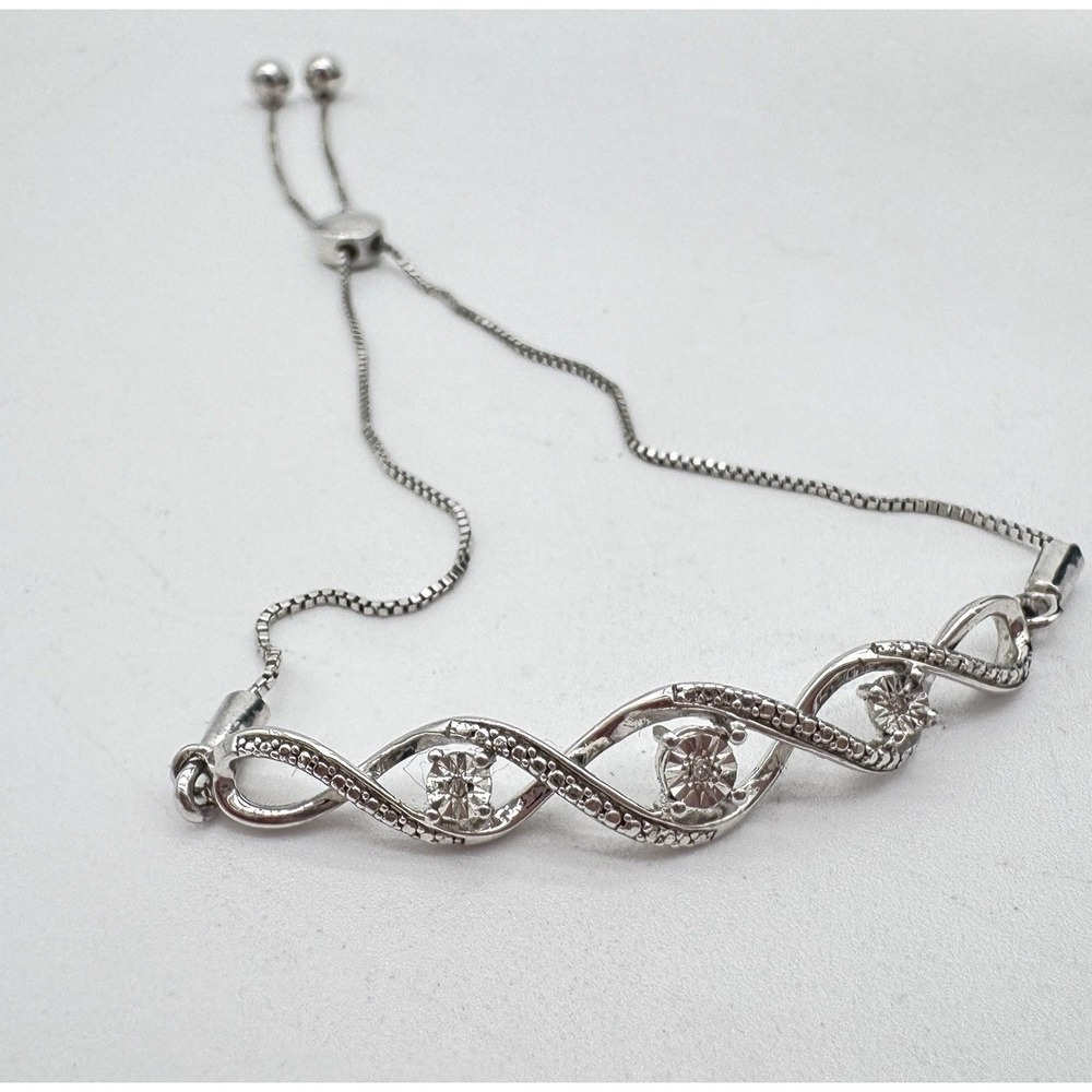 Kay‎ 925 Sterling Silver Diamond Accent Infinity Bolo Bracelet Adjustable